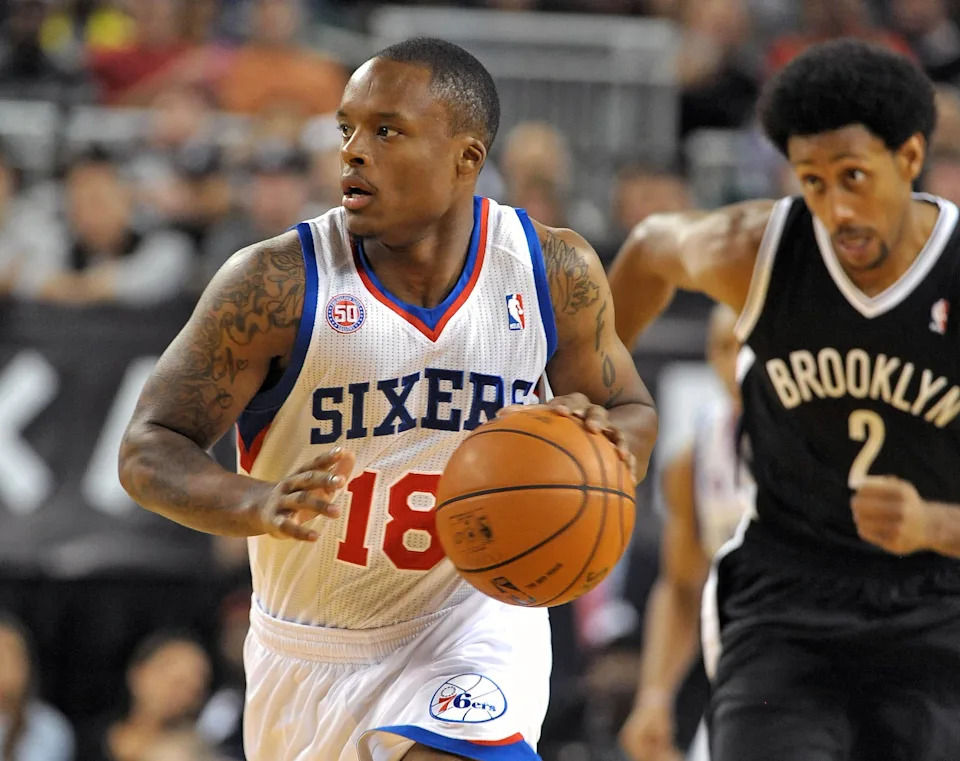 October 13, 2012; Atlantic City, NJ, USA; Philadelphia 76ers guard Maalik Wayns (18) brings the ball up court during the game against the Brooklyn Nets at the Atlantic City Convention Center. The Nets defeated the 76ers 108-105 in overtime. Mandatory Credit: Eric Hartline-USA TODAY Sports