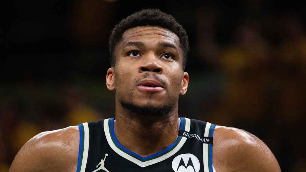 Milwaukee Bucks forward Giannis Antetokounmpo (34) during game five of the first round for the 2024 NBA Playoffs against the Indiana Pacers at Gainbridge Fieldhouse.