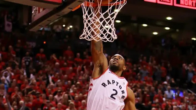 Kawhi Leonard #2 of the Toronto Raptors dunks