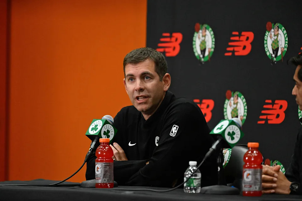 Sep 25, 2025; Boston, MA, USA; Boston Celtics president of basketball operations Brad Stevens speaks during a press conference at Auerbach Center. Mandatory Credit: Eric Canha-Imagn Images