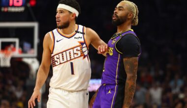 Dwyane Wade(L) and D'Angelo Russell(R)