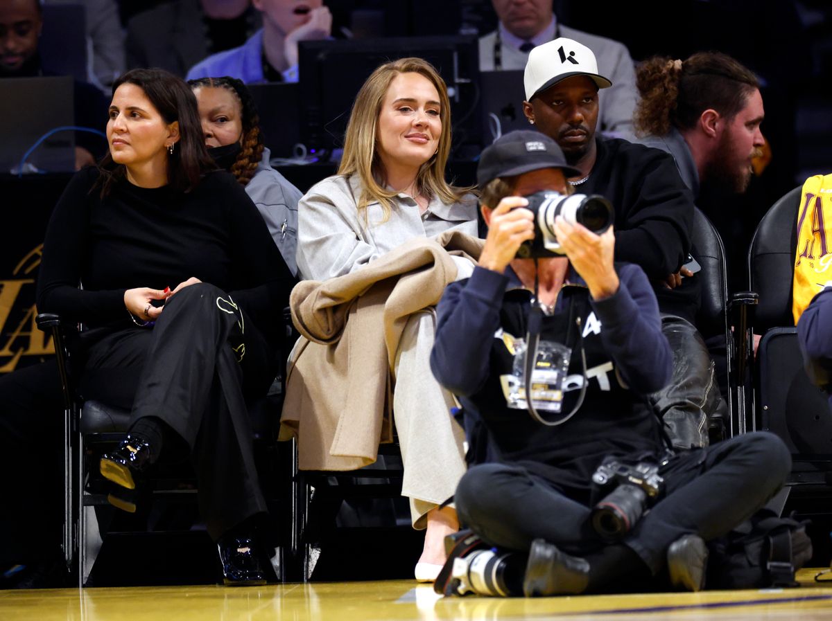 LOS ANGELES, CALIFORNIA - APRIL 19: Adele and Rich Paul attend the Los Angeles Lakers and Minnesota Timberwolves basketball game at Crypto.com Arena on April 19, 2025 in Los Angeles, California. NOTE TO USER: User expressly acknowledges and agrees that, by downloading and or using this photograph, User is consenting to the terms and conditions of the Getty Images License Agreement. (Photo by Kevork Djansezian/Getty Images)
