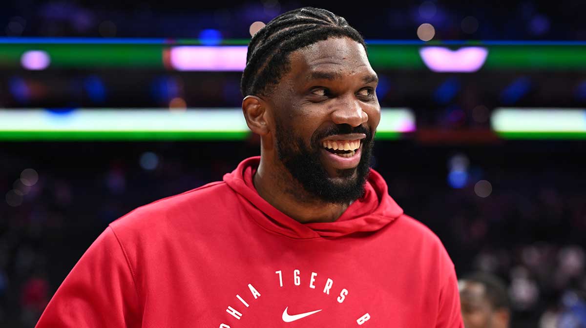 76ers center Joel Embiid reacts after the game against the Minnesota Timberwolves at Wells Fargo Center