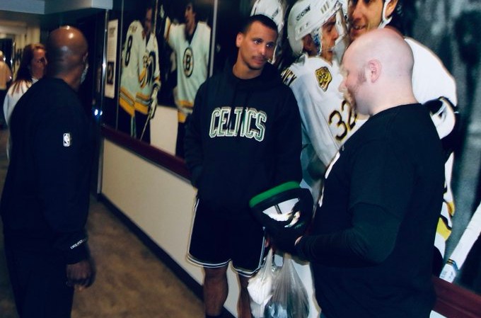 Joe Mazzulla and Craig Morency run into each other at the upstairs suites of TD Garden, shortly after Craig received his cancer-free scans.