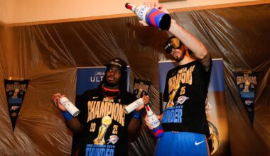 Chet Holmgren attends Oklahoma's win over Auburn in SEC football game