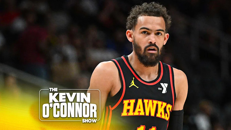 Trae Young #11 of the Atlanta Hawks looks on against the New York Knicks during the first quarter at State Farm Arena on April 05, 2025 in Atlanta, Georgia. (Photo by Paras Griffin/Getty Images)