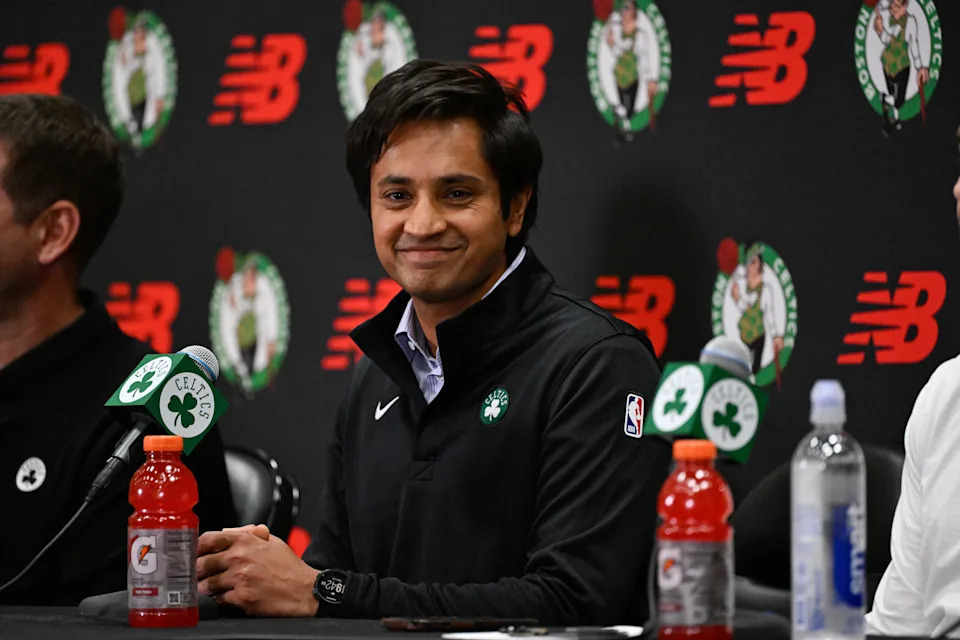 Sep 25, 2025; Boston, MA, USA; Boston Celtics co-owner and alternate governor Aditya Mittal speaks during a press conference at Auerbach Center. Mandatory Credit: Eric Canha-Imagn Images
