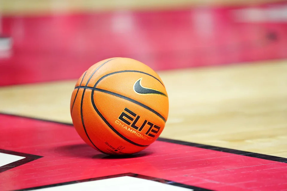LAS VEGAS, NEVADA - DECEMBER 28: An Elite Champion basketball is shown on the court during a game between the UNLV Rebels and the Fresno State Bulldogs at the Thomas & Mack Center on December 28, 2024 in Las Vegas, Nevada. (Photo by Louis Grasse/Getty Images)Louis Grasse&sol;Getty Images
