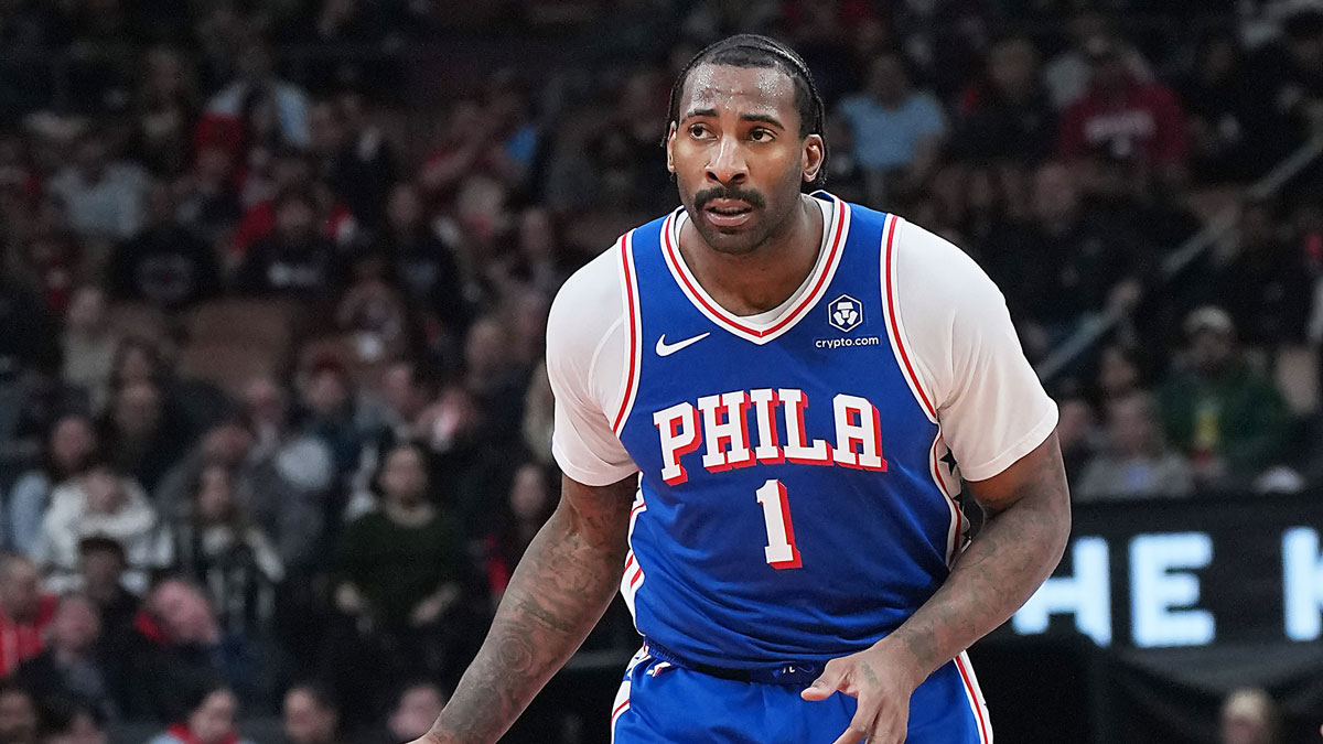 Philadelphia 76ers center Andre Drummond (1) controls the ball against the Toronto Raptors during the first quarter at Scotiabank Arena. 