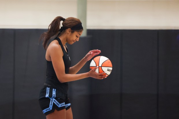 Sky forward Angel Reese takes shots at the end of...