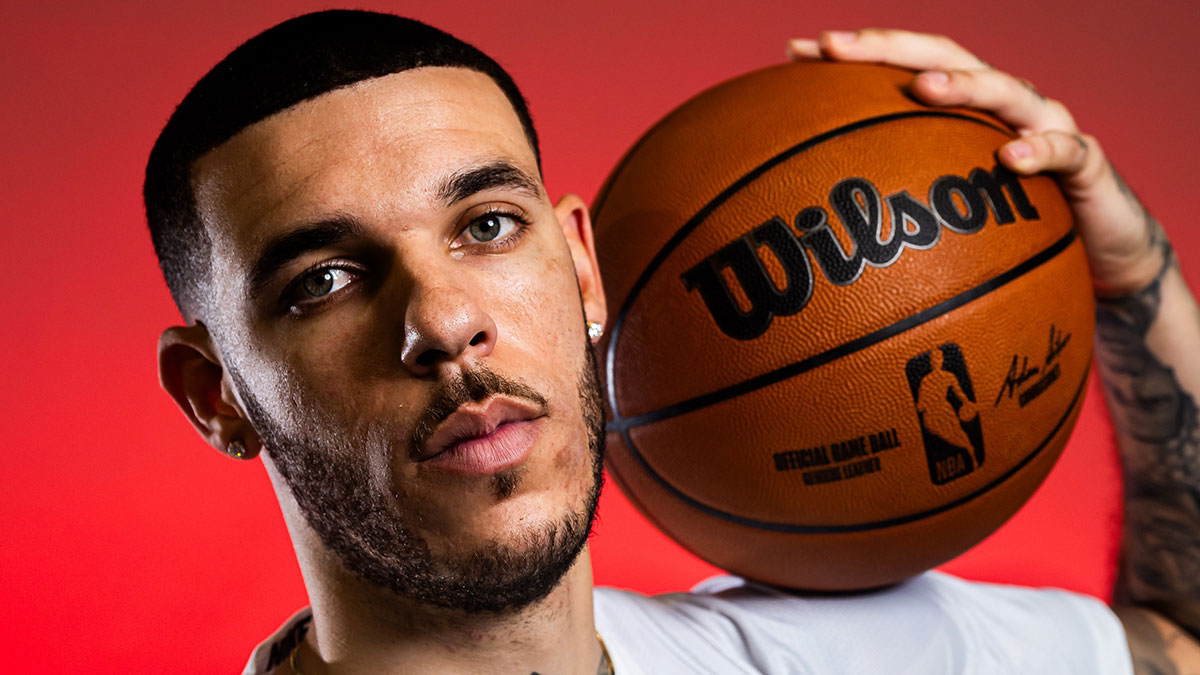Cavs guard Lonzo Ball (2) during media day