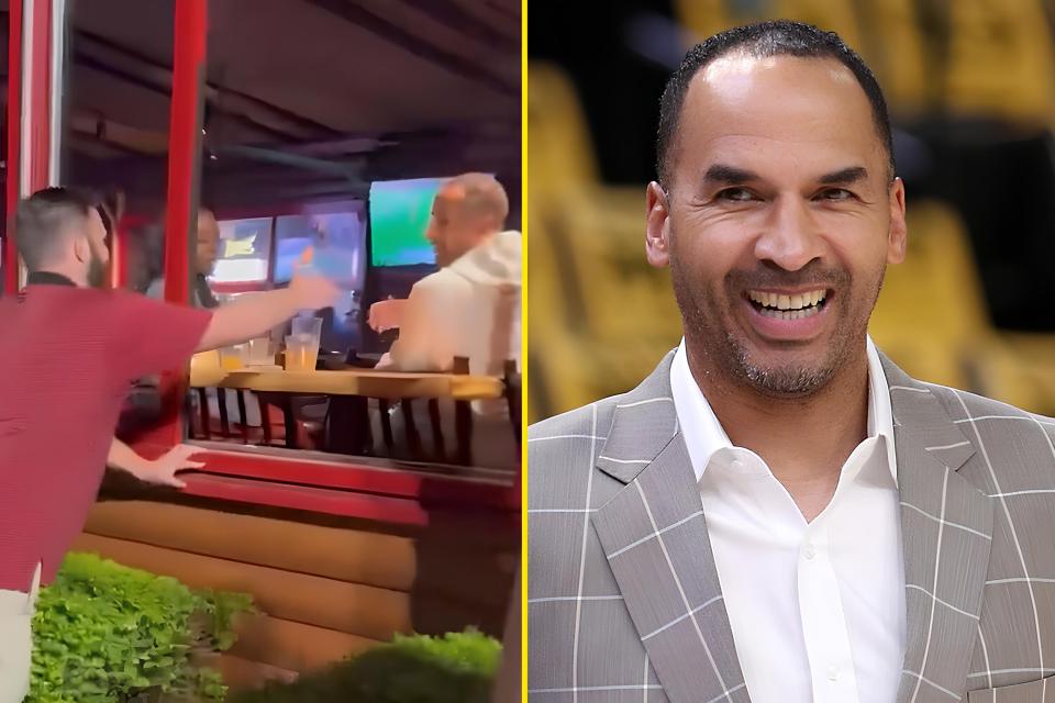 Footage showed fans approaching Harrison while he was eating