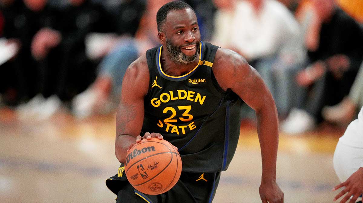 Golden State Warriors forward Draymond Green (23) dribbles the ball against the Minnesota Timberwolves in the fourth quarter during game four of the second round for the 2025 NBA Playoffs at Chase Center.