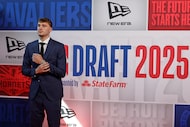 Cooper Flagg arrives for the first round of the NBA basketball draft, Wednesday, June 25,...