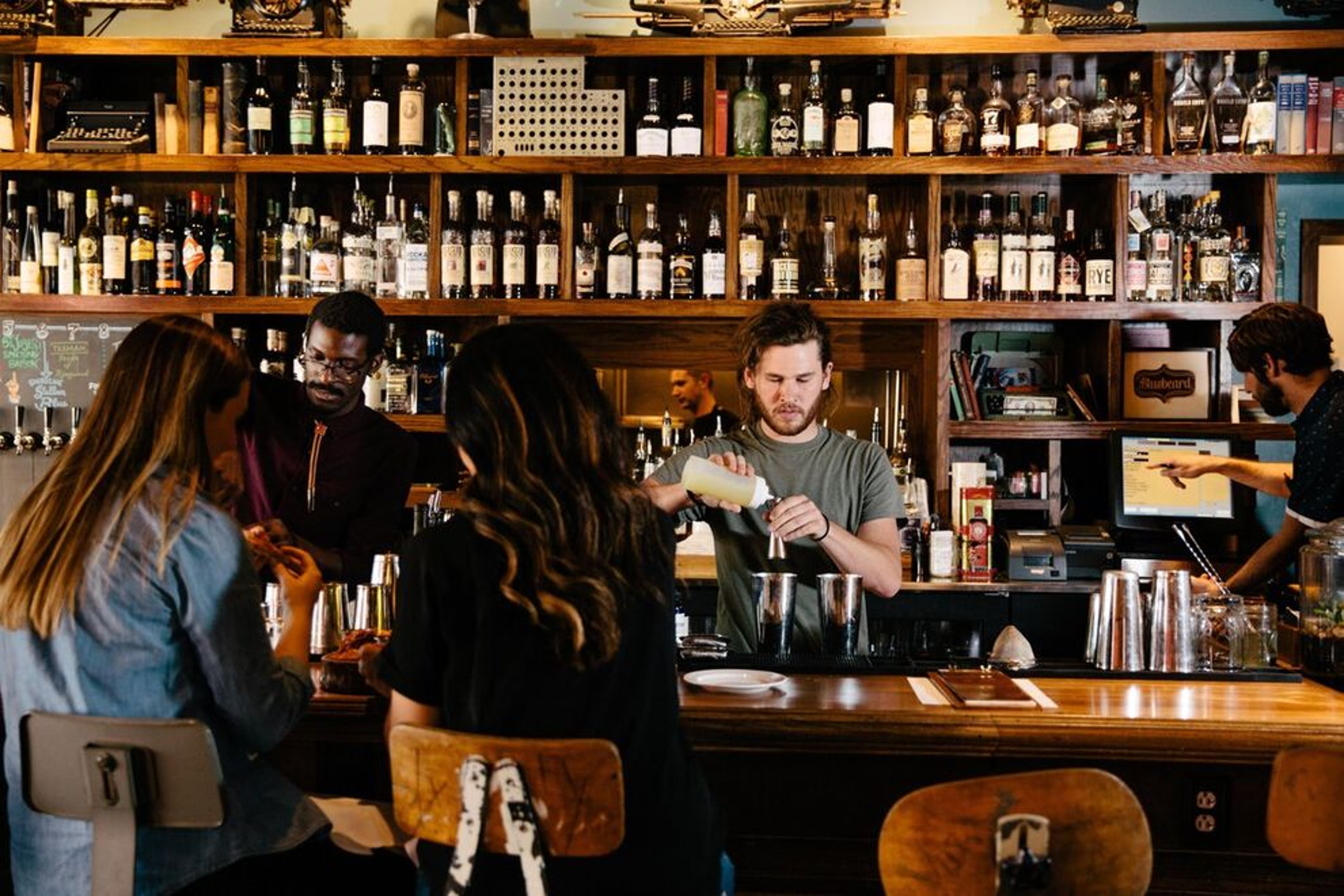 Named after a Kurt Vonnegut novel, Bluebeard's aesthetic resembles a library with old books and typewriters