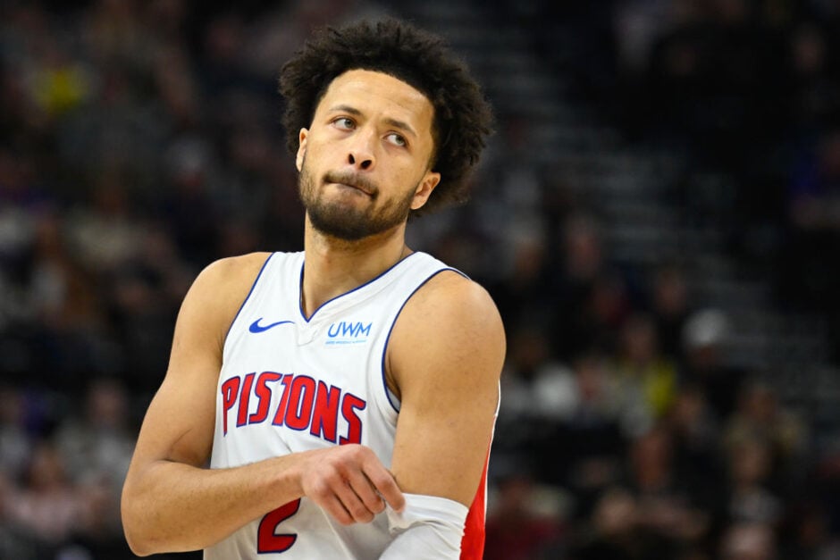 Cade Cunningham #2 of the Detroit Pistons in action during a game against the Utah Jazz at Delta Center on January 03, 2024 in Salt Lake City, Utah.
