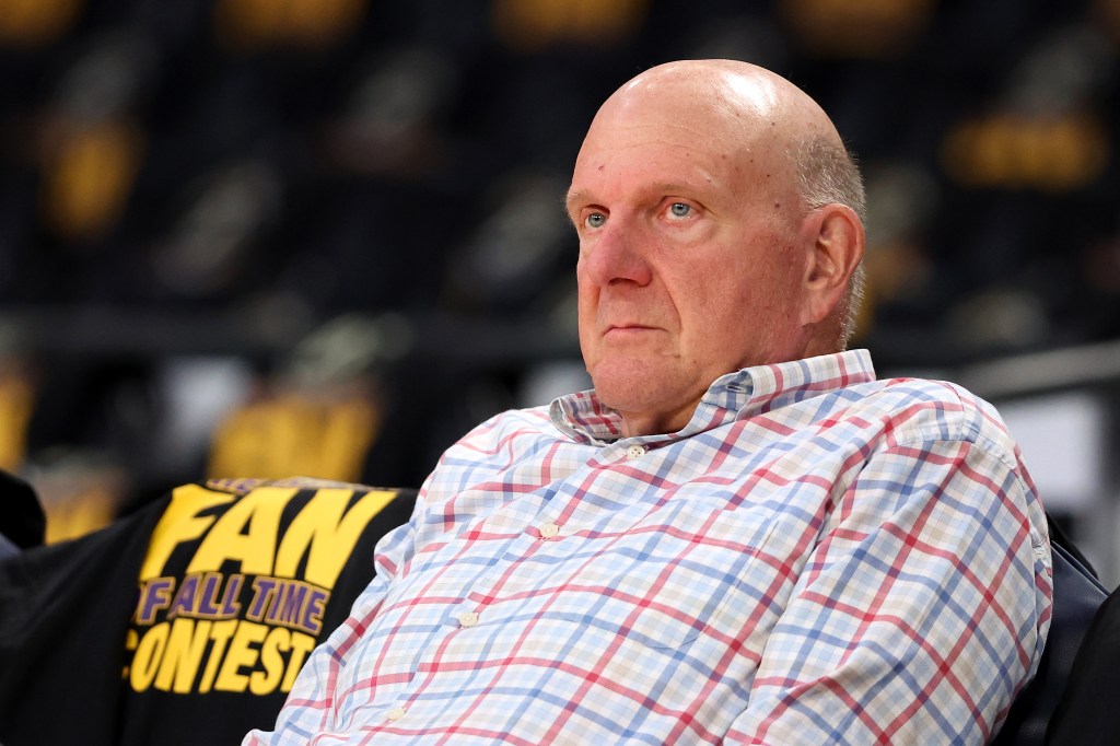 Owner Steven Ballmer of the LA Clippers looks on before the game against the Los Angeles Lakers at Crypto.com Arena on March 02, 2025 in Los Angeles, California.