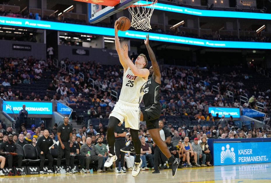 Kasparas Jakucionis attempts to score during NBA Summer League.