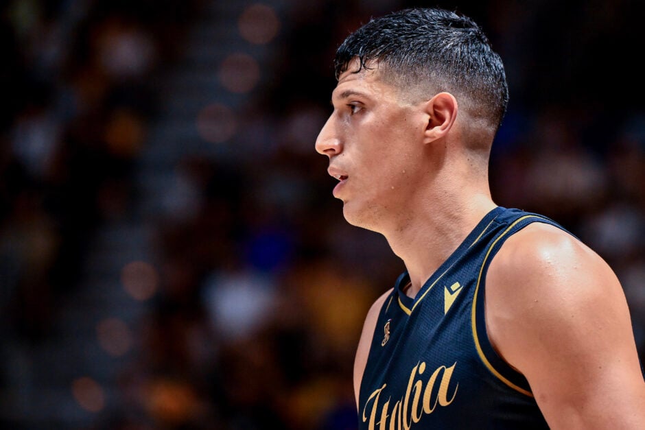Simone Fontecchio of Italy during the basketball friendly match between Italy and Argentina at the Pala Dozza.