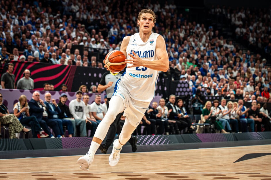 Lauri Markkanen of Finland drives to the basket during the Group B FIBA Eurobasket 2025 game