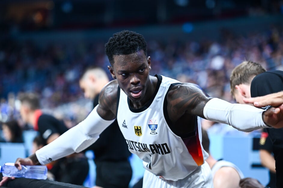 Dennis Schroder of Germany is in action during the FIBA EuroBasket 2025 Semi Finals match between Germany and Finland