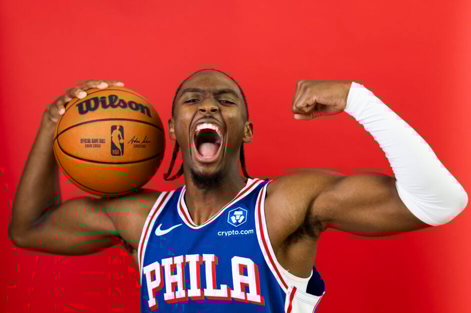 Philadelphia 76ers All-Star guard Tyrese Maxey at the team's media day ahead of the 2025-26 season.
