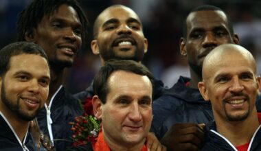 Deron Williams #7, Chris Bosh #12, Carlos Boozer #4, Le Bron James #6 and Jason Kidd #5 of the Unit...