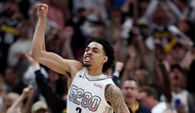 Gonzaga Julian Strawther Denver Nuggets celebrates Game 6 OKC Thunder 2025...