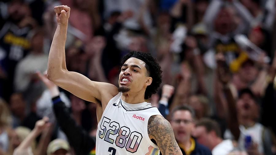 Gonzaga Julian Strawther Denver Nuggets celebrates Game 6 OKC Thunder 2025...