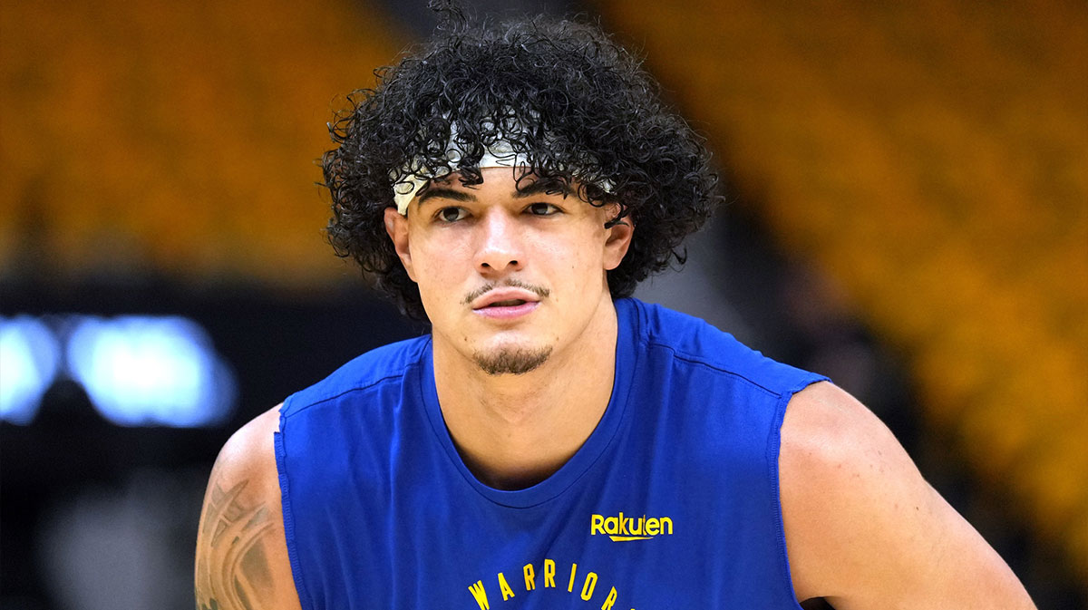Golden State Warriors forward Gui Santos (15) before game three of first round for the 2024 NBA Playoffs against the Houston Rockets at Chase Center.