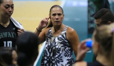 Hawaii coach Robyn Ah Mow, seen against Utah Valley on Sept. 5, has plenty to worry about after her team went winless in three matches at Stanford and suffered another potentially serious injury.