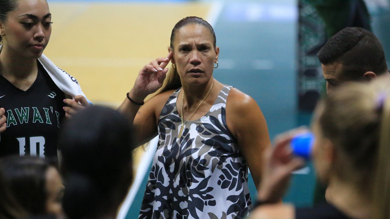 Hawaii coach Robyn Ah Mow, seen against Utah Valley on Sept. 5, has plenty to worry about after her team went winless in three matches at Stanford and suffered another potentially serious injury.