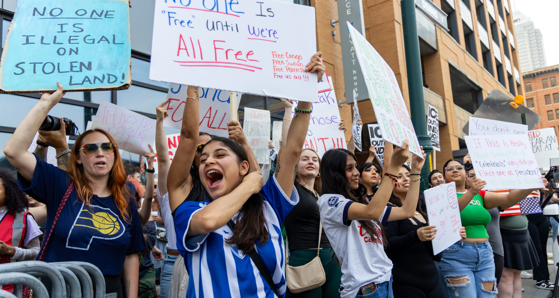 Indy shows up for Pacers Finals, immigration protests
