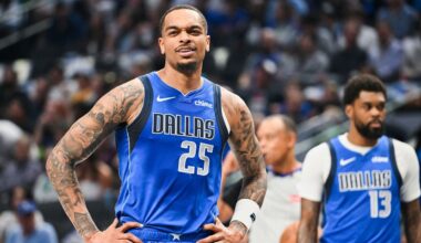 Dallas Mavericks forward P.J. Washington reacts during an NBA basketball game against the Brooklyn Nets, Monday, March 31, 2025, in Dallas, Texas. (AP Photo/Albert Pena, File)