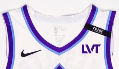 Utah Jazz uniform for the 2025-26 season featuring the Frank Layden memorial patch...