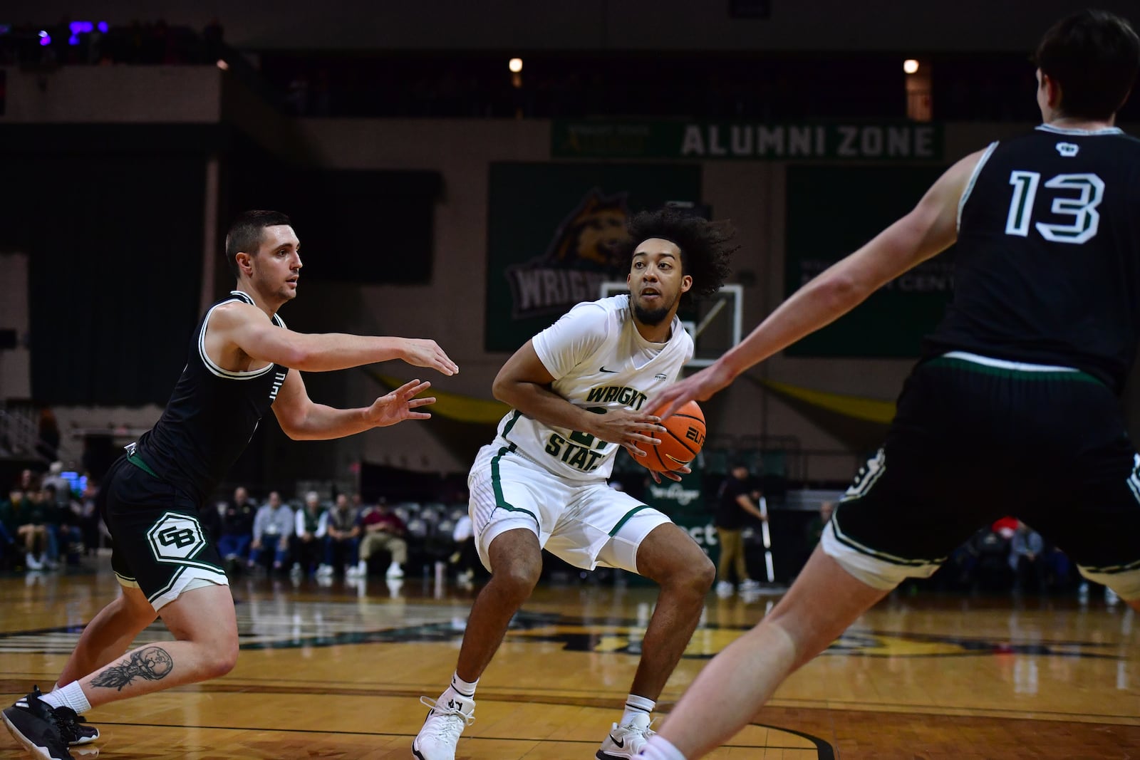 Wright State's Logan Woods looks to make a pass against Green Bay during a game at the Nutter Center on Jan. 2, 2025. Joe Craven/Wright State Athletics photo