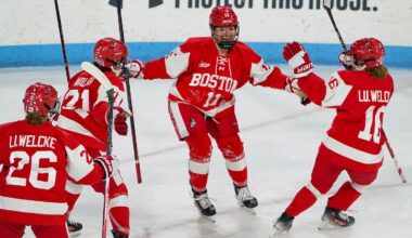 Sydney Healey (11) had 15 goals and eight assists last season to lead Boston University.