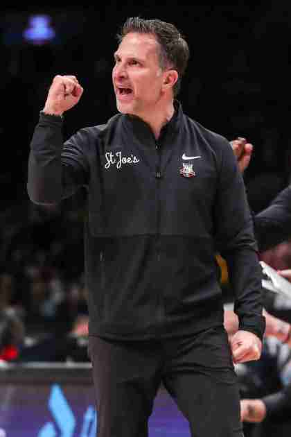 Mar 16, 2024; Brooklyn, NY, USA; Saint Joseph's Hawks head coach Billy Lange at Barclays Center. Mandatory Credit: Wendell Cruz-USA TODAY Sports