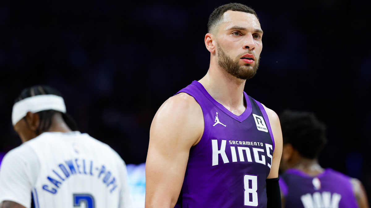 Sacramento Kings guard Zach LaVine (8) looks on during the first quarter against the Orlando Magic at Golden 1 Center. 