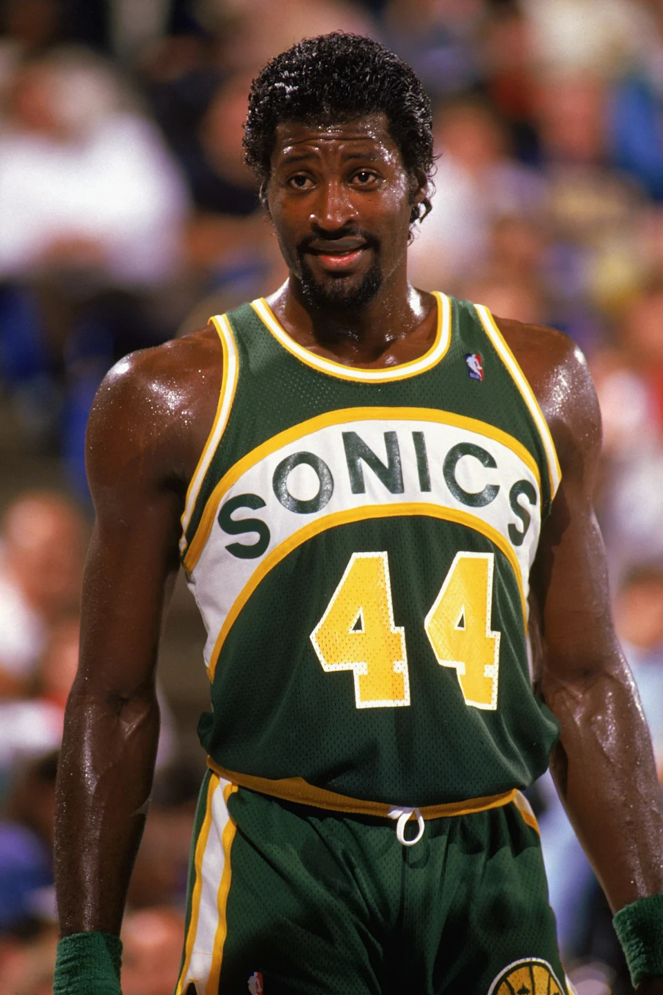 1988: Michael Cage #44 of the Seattle Supersonics looks on during a game in the 1988-1989 NBA season. (Photo by Otto Greule Jr/Getty Images)