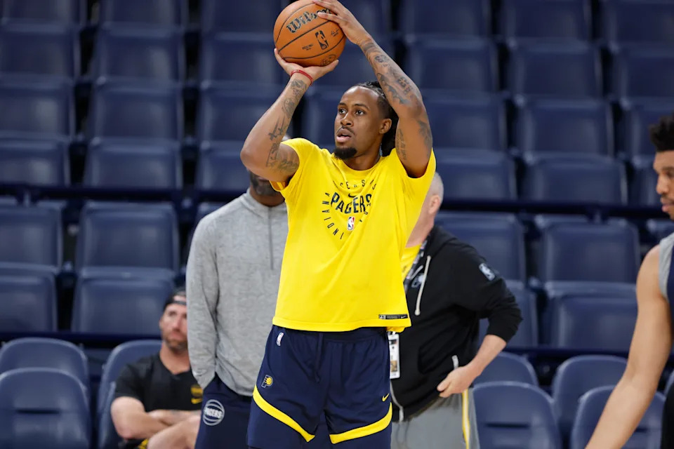 Jun 4, 2025; Oklahoma City, OK, USA; Indiana Pacers forward Isaiah Jackson (22) during NBA Finals Media Day at Paycom Center. Mandatory Credit: Alonzo Adams-Imagn Images