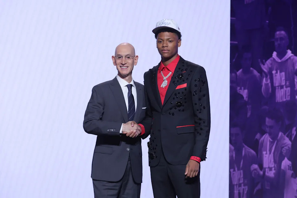 Ace Bailey stands with NBA commissioner Adam Silver. Brad Penner-Imag