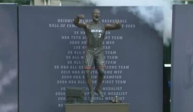 Miami Heat pay tribute to Dwyane Wade with statue outside team's arena
