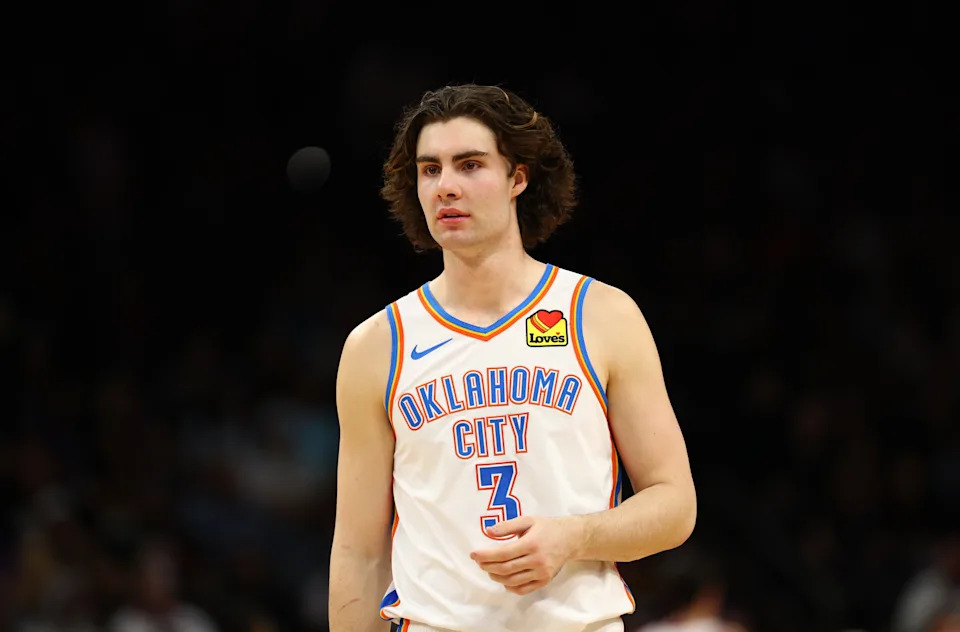 Mar 3, 2024; Phoenix, Arizona, USA; Oklahoma City Thunder guard Josh Giddey (3) against the Phoenix Suns at Footprint Center. Mandatory Credit: Mark J. Rebilas-USA TODAY Sports