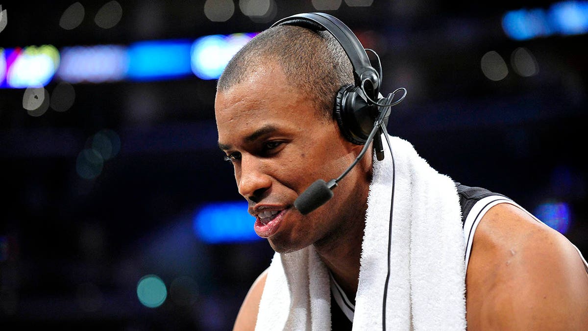Jason Collins is interviewed after a Brooklyn Nets game