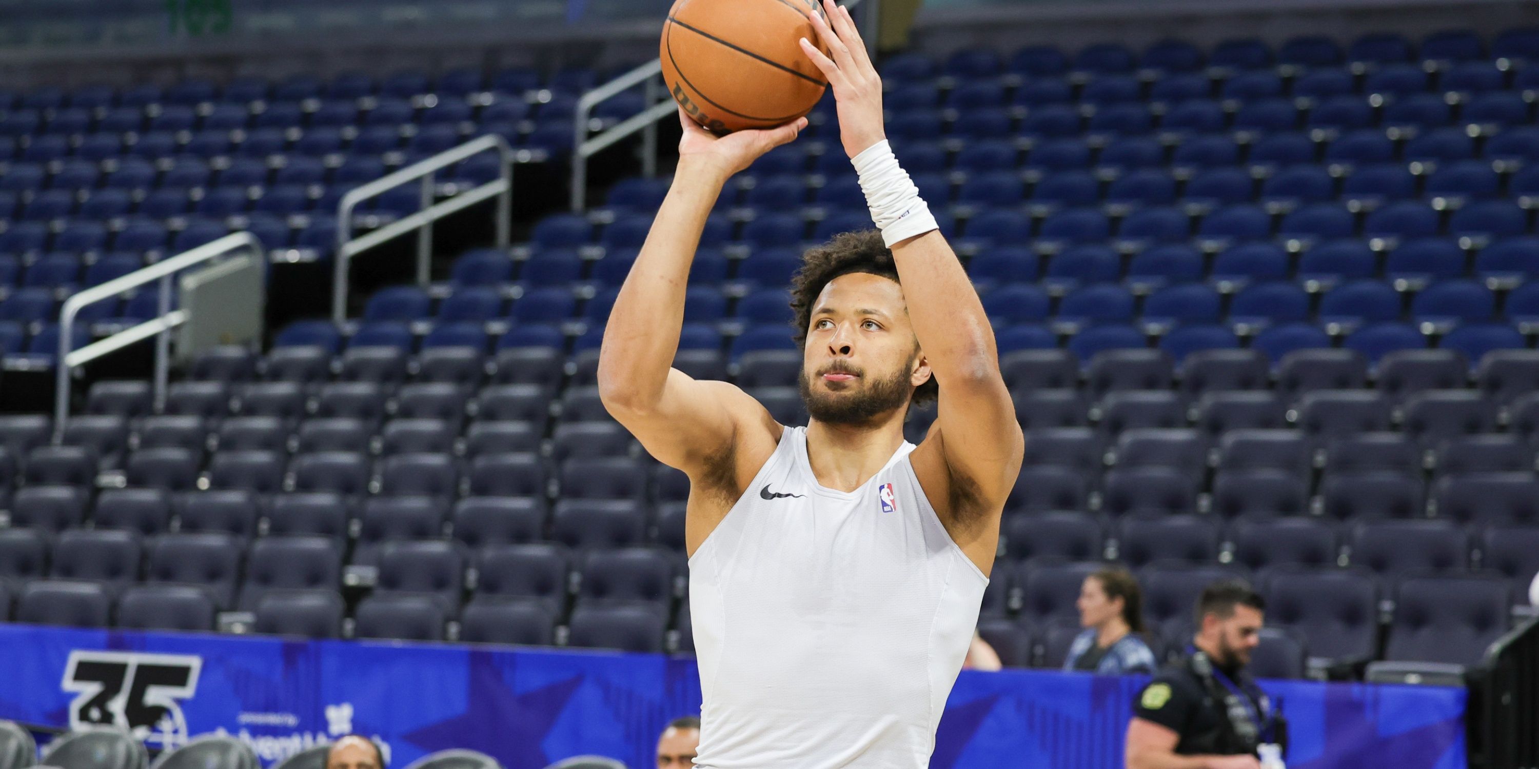 Pistons cornerstone Cade Cunningham practicing