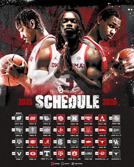 OU men's basketball releases its full 2025-26 schedule