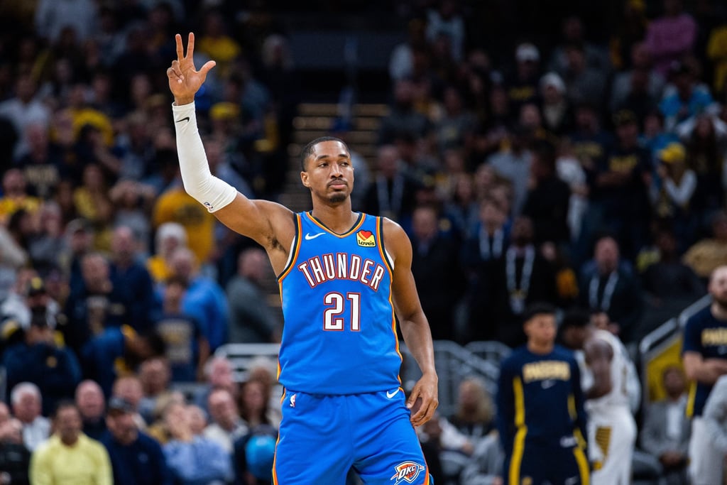 Oklahoma City Thunder guard Aaron Wiggins celebrates the go-ahead three in the second overtime. Photo: Reuters