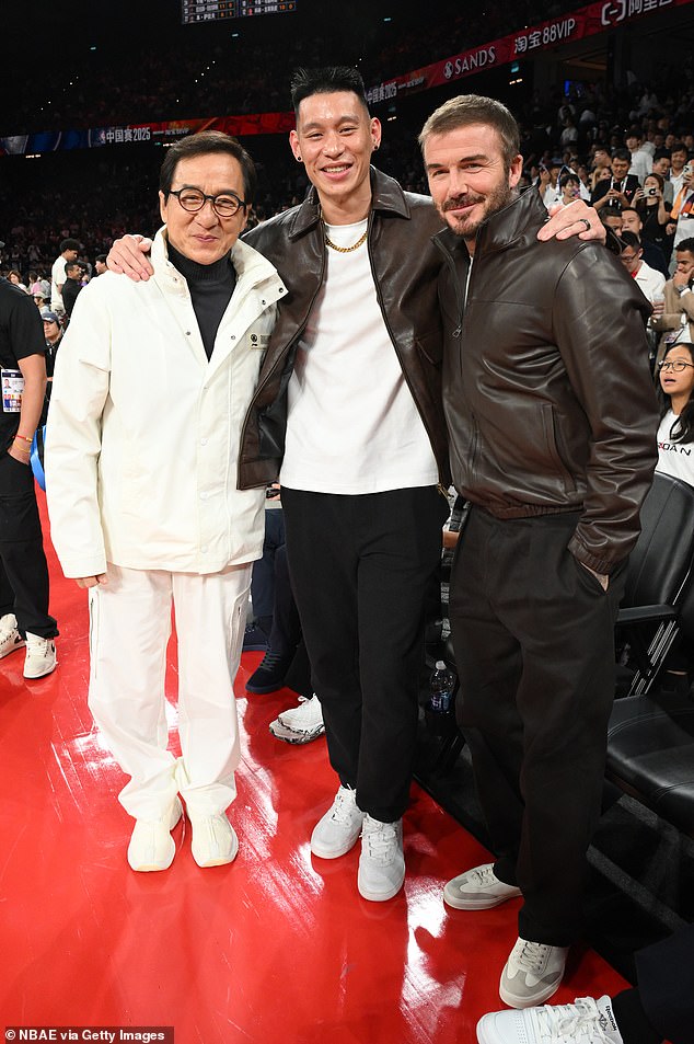 Despite The Suns triumphing with 132-127 in the opener, they were defeated in Sunday's game with Brooklyn taking the win with 111-109 (David pictured with Jackie and Jeremy Lin at Friday's game)