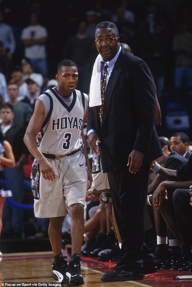 Allen Iverson is pictured during his time at Georgetown alongside coach John Thompson